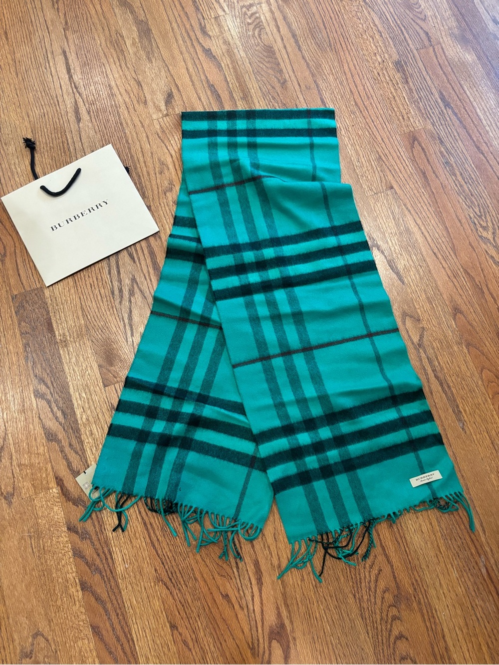 Burberry Teal Plaid Scarf